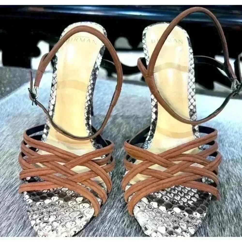 Alexandre Birman Berthe Leather Sandal Size 38 Snakeskin Suede Straps - Picture 4 of 11